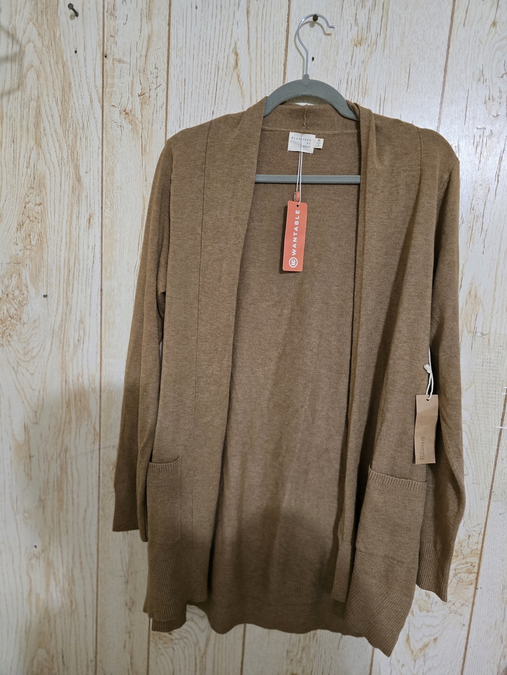 Dreamers Open-Front Camel Brown Cardigan